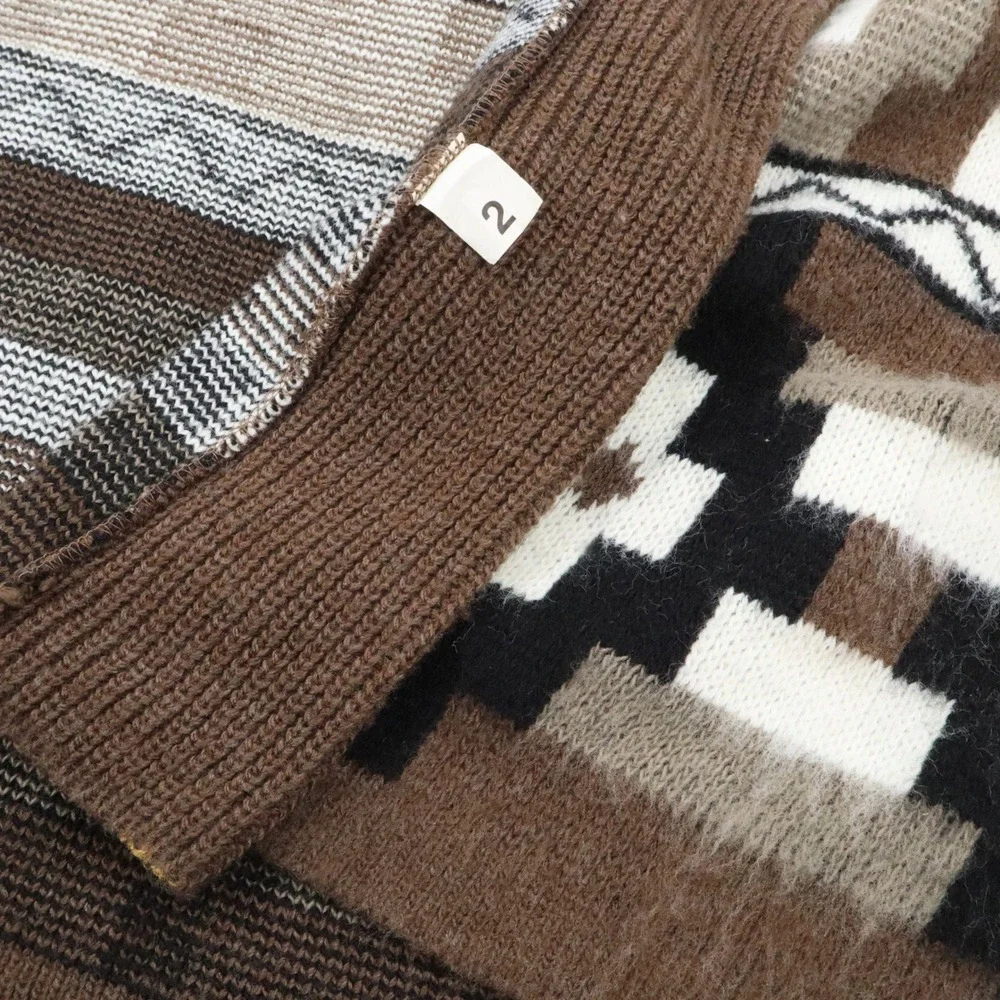 Yarnworks Cardigan Sweater Womens Medium Brown Southwestern Geometric Shawl Open